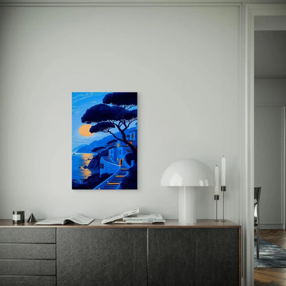 Vibrant Blue Coastal Scene 60x90cm Metal Print Ready to Hang