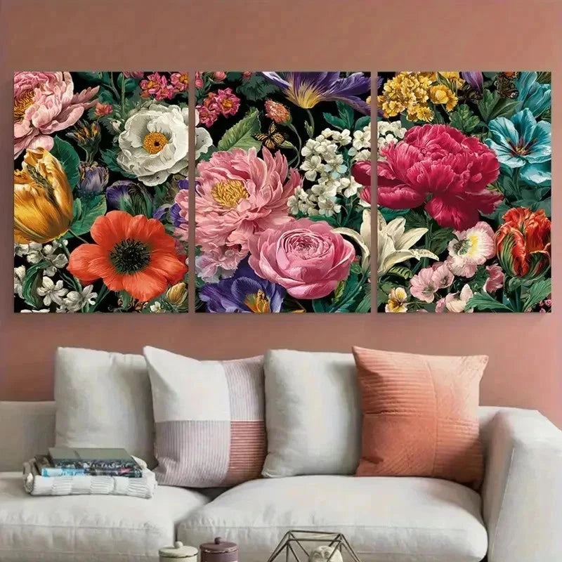 3pcs Flower Perfect Botanical Girly Perfect Wall Art Canvas Framed 60x90cm - Bella Home Decor