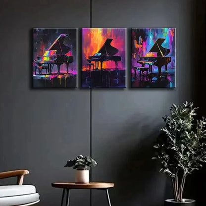 3pcs Graffiti Tripod Piano Design Colorf Perfect Wall Art Set Canvas Framed 60x90cm - High Quality Print 100% Australian Made Wall Canvas Ready to Hang