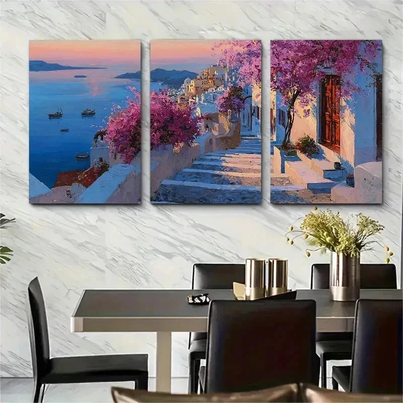 3pcs Sunset Charm In Santorini Greek Perfect Wall Art Set Canvas Framed 50x70cm - High Quality Print 100% Australian Made Wall Canvas Ready to Hang