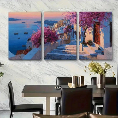 3pcs Sunset Charm In Santorini Greek Perfect Wall Art Set Canvas Framed 50x70cm - High Quality Print 100% Australian Made Wall Canvas Ready to Hang