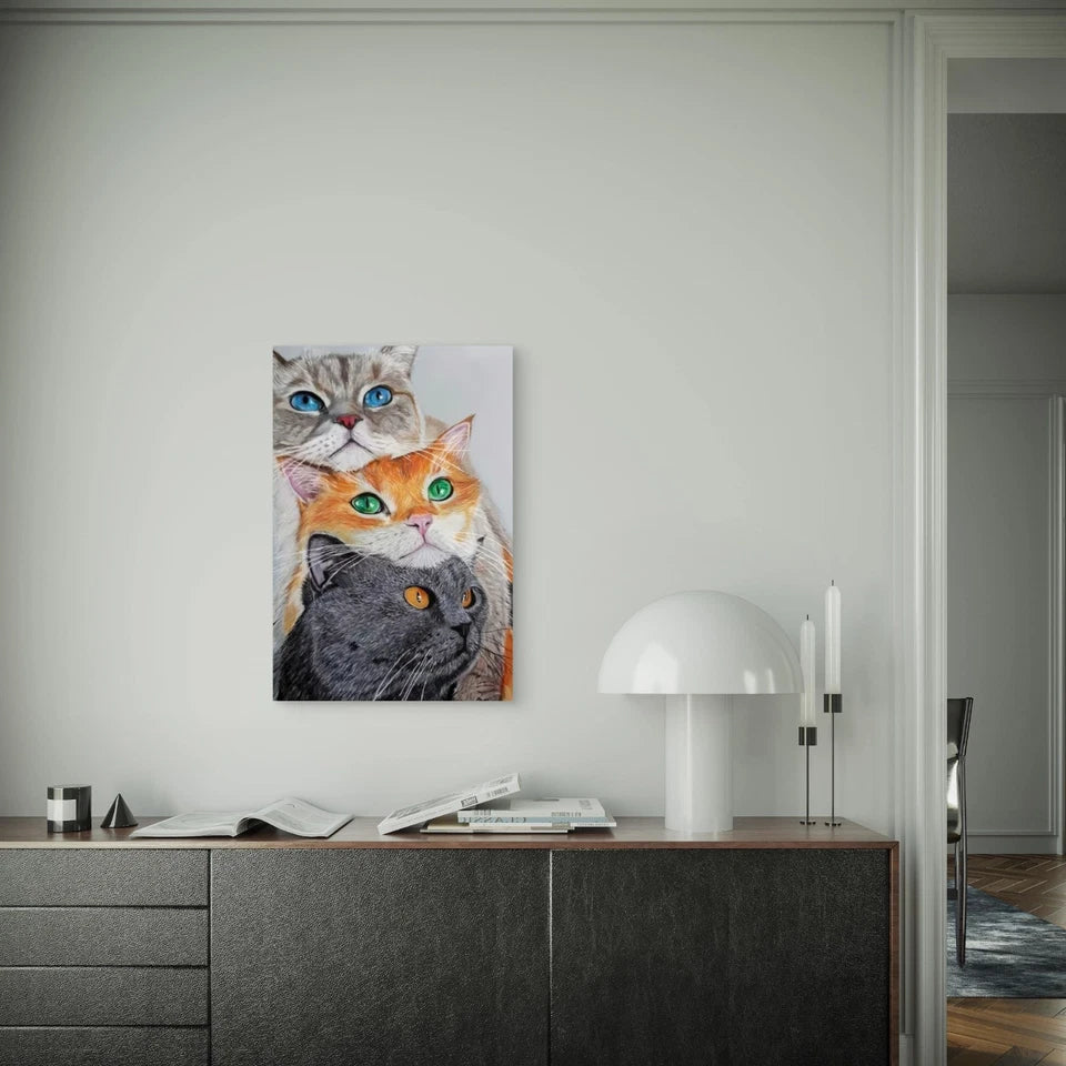 Cute Cat Trio  60x90cm Metal Print Ready to Hang