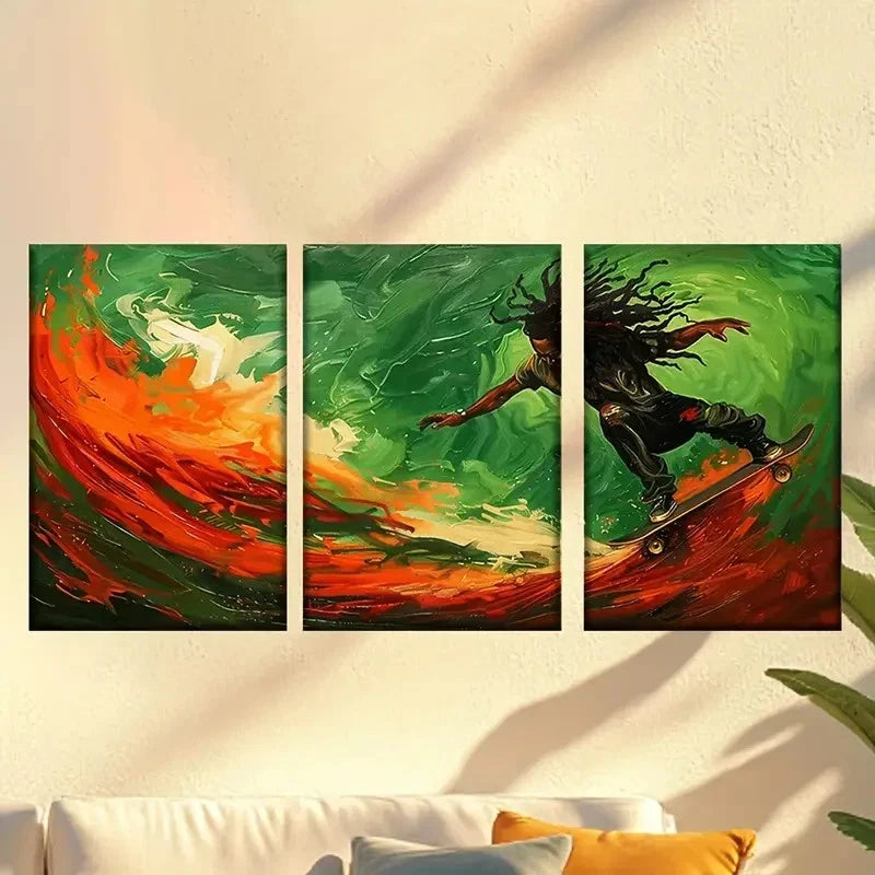 3pcs Colorful abstract surfer Wall Art Set Canvas Framed 40x60cm - High Quality Print 100% Australian Made Wall Canvas Ready to Hang - Bella Home Decor