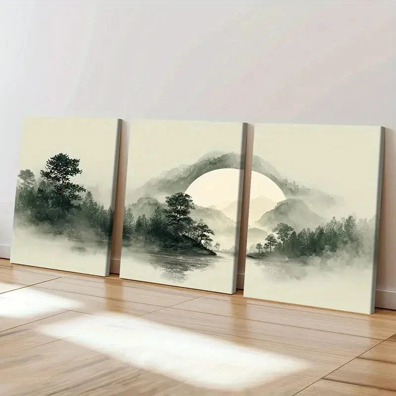 3pcs Silhouette Forest Reflection Zen Styl Wall Art Set Canvas Framed 40x60cm - High Quality Print 100% Australian Made Wall Canvas Ready to Hang