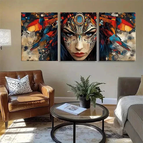 3pcs Bohemian Warrior Woman Vibrant Prefect Wall Art Canvas Unframed - High Quality Print 100% Australian Made Wall Canvas - Bella Home Decor