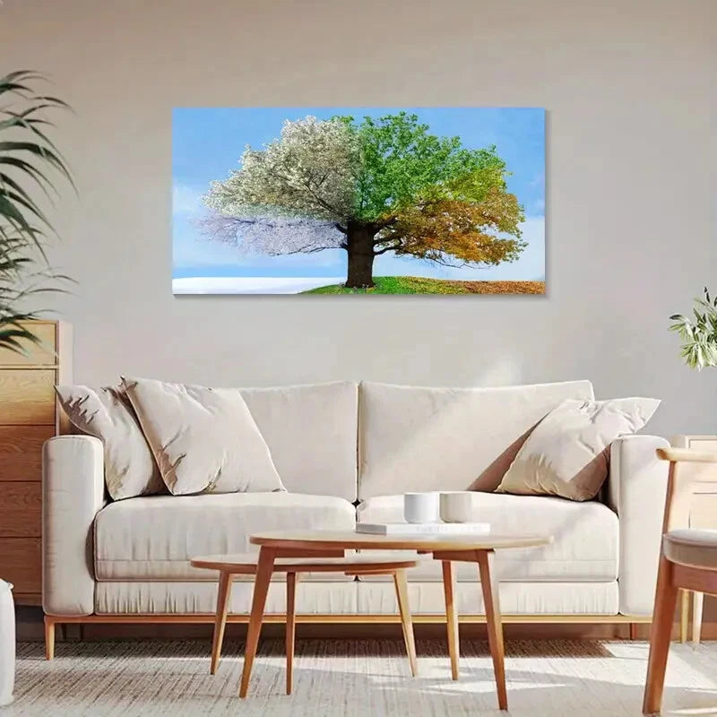Four Seasons Tree Of Life Walcl Art Canvas Office Home Room Framed 120x60cm - Bella Home Decor