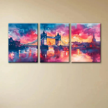 3pcs London Bridge Vibrant Sunset Metal Print Ready to Hang Art - Bella Home Decor