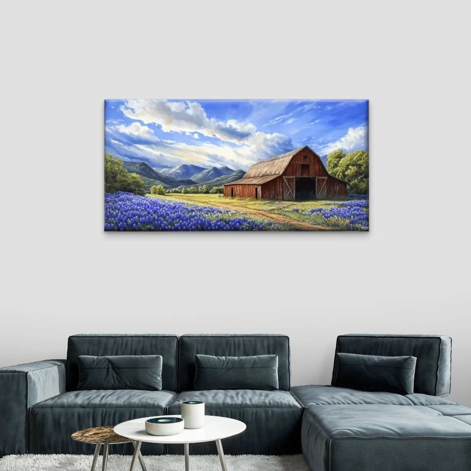 Hill barn Purple Flower Wall Art Canvas Office Home Room Framed 120x60cm