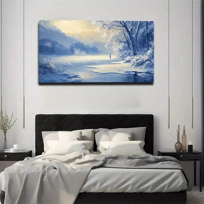 Winter River Serene Snowy Wall Art Canvas Office Home Room Framed 120x60cm