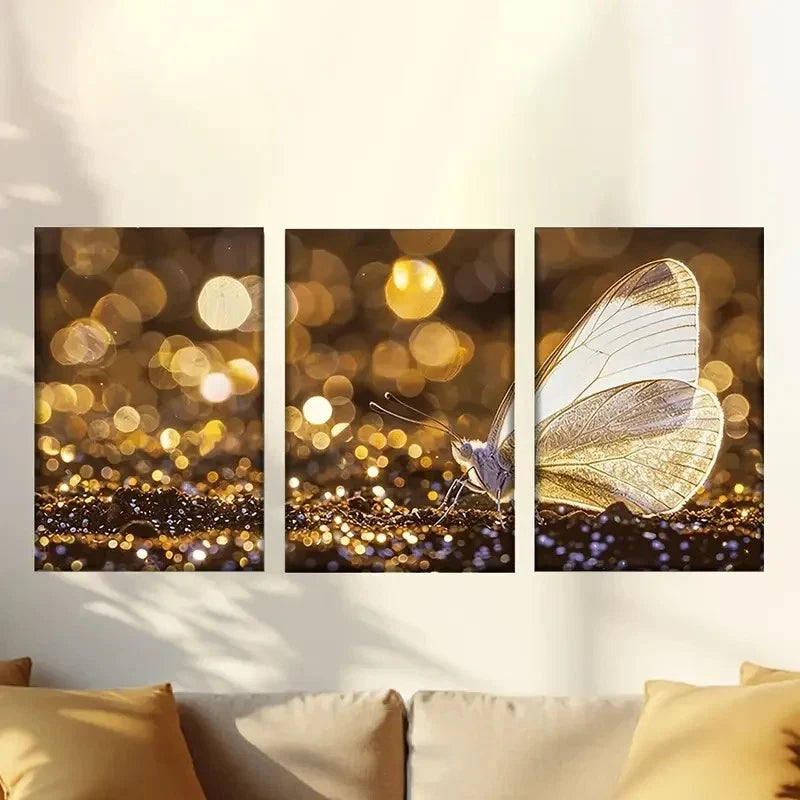 3pcs Golden shining butterfly Wall Art Set Canvas Framed 60x90cm - High Quality Print 100% Australian Made Wall Canvas Ready to Hang - Bella Home Decor