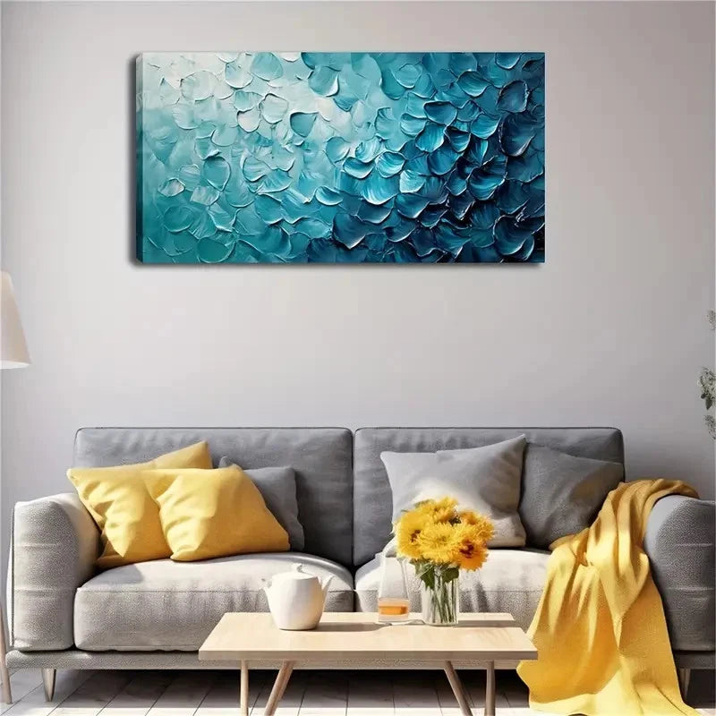 Blue Irregular Scale-Like Wall Art Canvas Office Home Room Framed 120x60cm