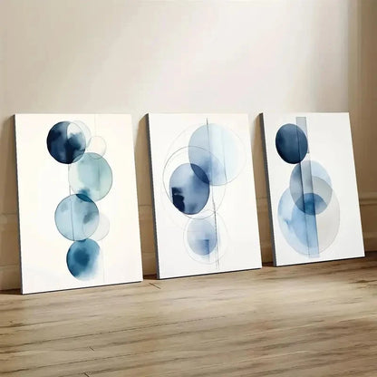 3pcs Retro Blue Watercolor Geometric Blue Wall Art Set Canvas Framed 60x90cm - High Quality Print 100% Australian Made Wall Canvas Ready to Hang - Bella Home Decor