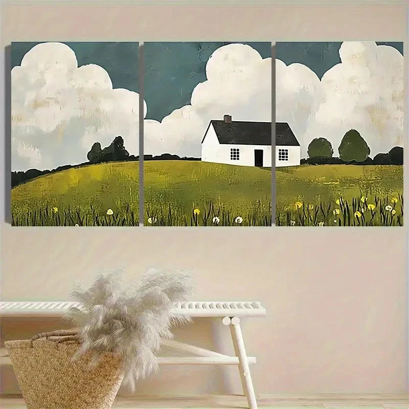 3pcs Countryside Cottage Art Print Wall Art Set Canvas Framed 60x90cm - High Quality Print 100% Australian Made Wall Canvas Ready to Hang - Bella Home Decor