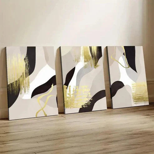 3pcs Abstract Black & Golden Décor Perfect Wall Art Canvas Unframed - High Quality Print 100% Australian Made Wall Canvas - Bella Home Decor