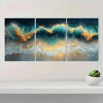 3pcs Ocean Waves Trippy Abstract Chakra JK Wall Art Set Canvas Unframed - High Quality Print 100% Australian Made Wall Canvas - Bella Home Decor