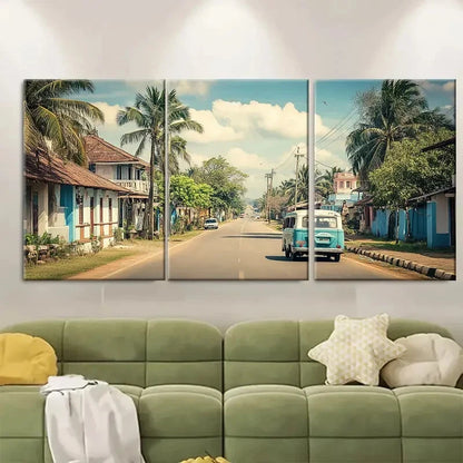 3pcs Jaffna Street Kombi Van Sri Lanka Art Wall Art Set Canvas Framed 40x60cm - High Quality Print 100% Australian Made Wall Canvas Ready to Hang
