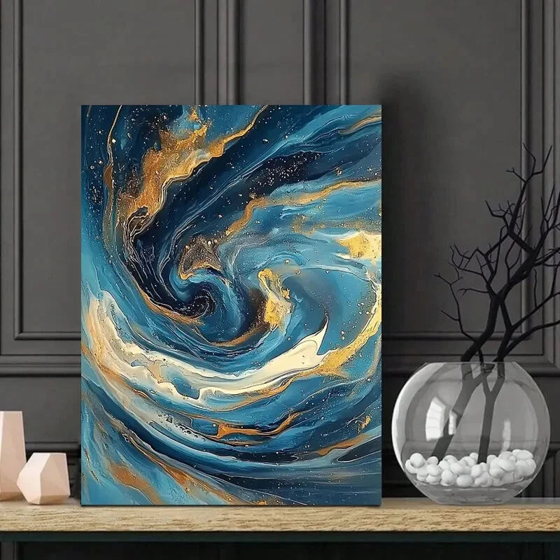 Beautiful Ocean Swirl, Swirling with Blue And Golden  40x60cm Metal Print Ready to Hang