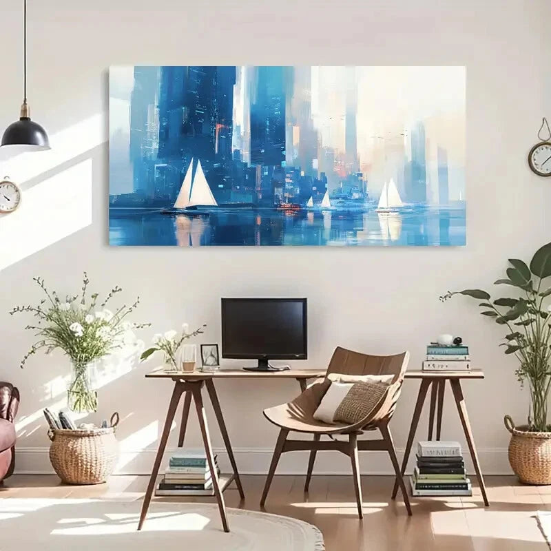 Sailing Boats Water Serene Wall Art Canvas Office Home Room Framed 120x60cm