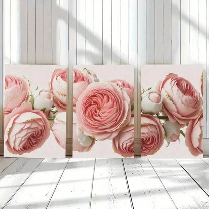 3pcs Pink Rose  Elegant Artwork  Wall Art Set Canvas Framed 50x70cm - High Quality Print 100% Australian Made Wall Canvas Ready to Hang