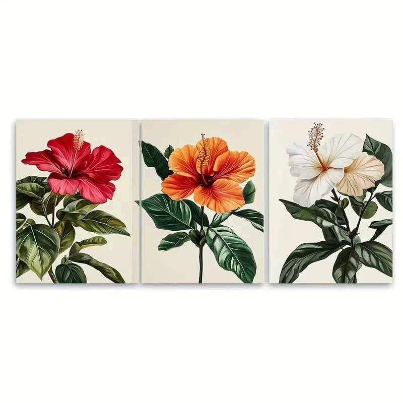 3pcs Vibrant Tropical Hibiscus Flower Wall Art Set Canvas Framed 50x70cm - High Quality Print 100% Australian Made Wall Canvas Ready to Hang
