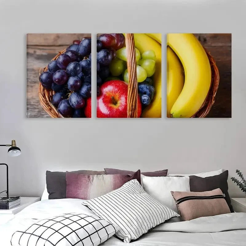 3pcs A Basket of Fresh Fruits Decor Wall Art Set Canvas Framed 50x70cm - High Quality Print 100% Australian Made Wall Canvas Ready to Hang - Bella Home Decor