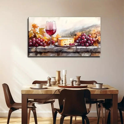 Wine Cheese Grapes Perfect Wall Art Canvas Office Home Room Framed 120x60cm