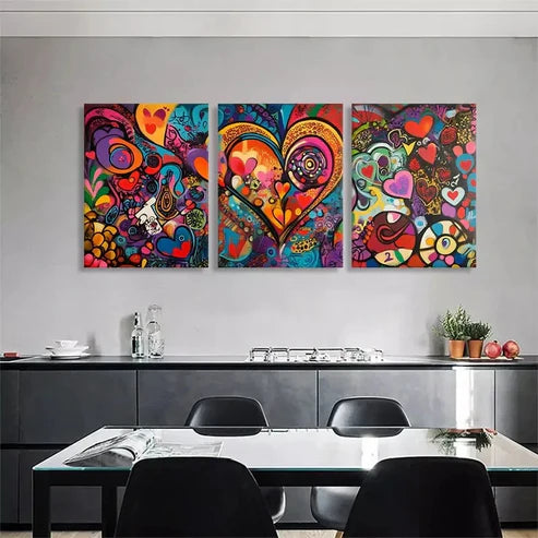 3pcs Colorful Heart Abstract Love Perfect Wall Art Set Canvas Unframed - High Quality Print 100% Australian Made Wall Canvas - Bella Home Decor