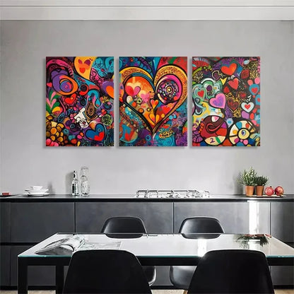 3pcs Colorful Heart Abstract Love Perfect Wall Art Set Canvas Unframed - High Quality Print 100% Australian Made Wall Canvas - Bella Home Decor