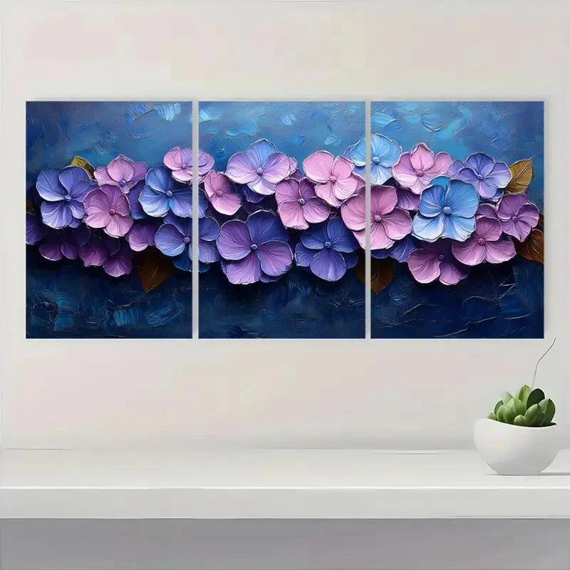 3pcs  Purple Floral Impasto Artwork PF    Wall Art Set Canvas Framed 60x90cm - High Quality Print 100% Australian Made Wall Canvas Ready to Hang - Bella Home Decor