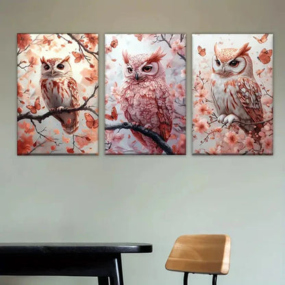 3pcs two owls sitting on a branch Wall Art Set Canvas Unframed - High Quality Print 100% Australian Made Wall Canvas - Bella Home Decor
