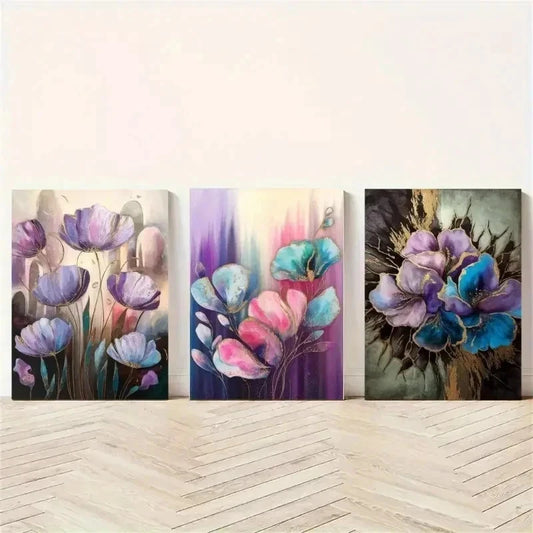 3pcs Abstract Flowers Colorful Floral Wall Art Set Canvas Framed 60x90cm - High Quality Print 100% Australian Made Wall Canvas Ready to Hang