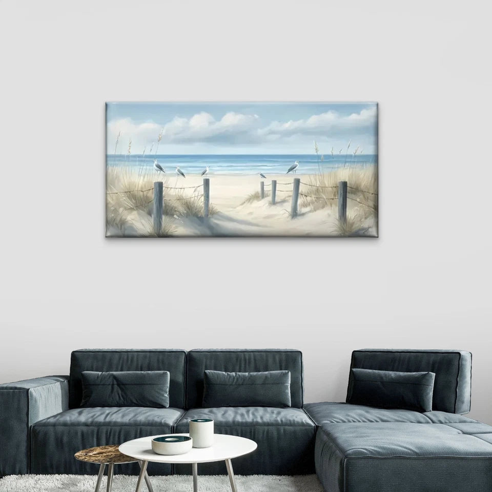 Beach Scene Sand Sky Wall Art Canvas Office Home Room Framed 120x60cm