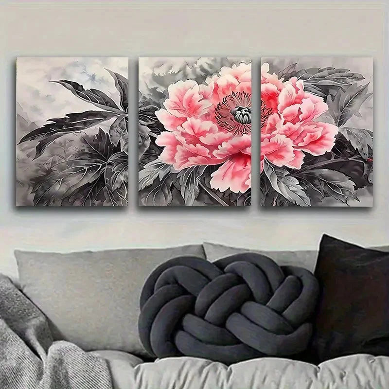 3pcs Pink Peony Watercolor Wall Art Set Canvas Framed 50x70cm - High Quality Print 100% Australian Made Wall Canvas Ready to Hang - Bella Home Decor