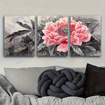 3pcs Pink Peony Watercolor Wall Art Set Canvas Framed 50x70cm - High Quality Print 100% Australian Made Wall Canvas Ready to Hang - Bella Home Decor