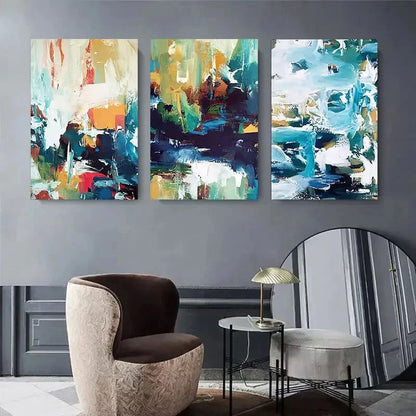 3pcs Abstract Colorful Geometric Brushstroke Metal Print Ready to Hang Art