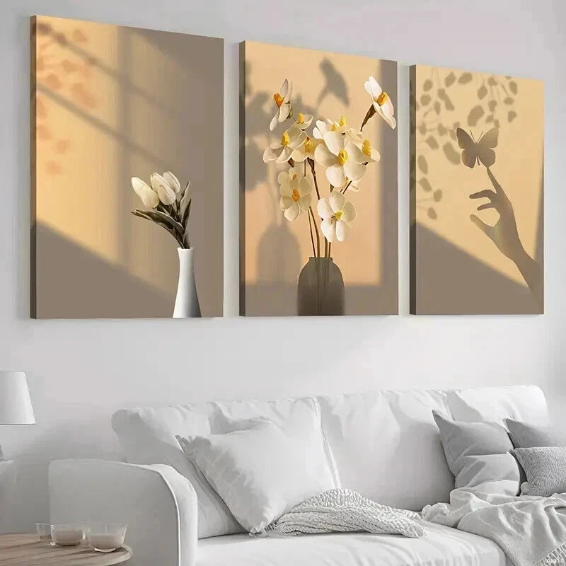 3pcs Shadow Art Of Butterflies And Flowers Wall Art Set Canvas Framed 50x70cm - High Quality Print 100% Australian Made Wall Canvas Ready to Hang