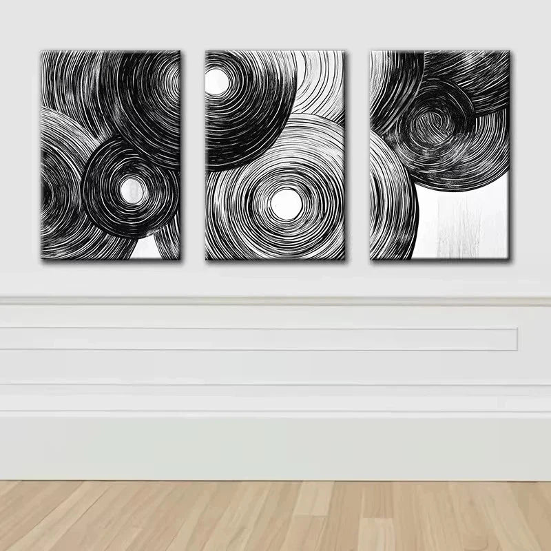 3pcs Abstract Wood Rings Metal Print Ready to Hang Art - Bella Home Decor