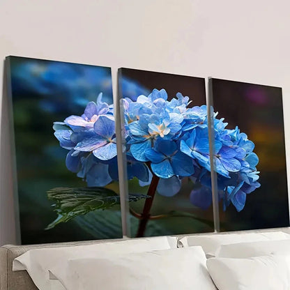 3pcs Pretty Blue Hydrangea Flower Wall Art Set Canvas Framed 40x60cm - High Quality Print 100% Australian Made Wall Canvas Ready to Hang