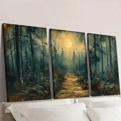 3pcs Vintage Forest Woodland Dark WDF      Wall Art Set Canvas Framed 60x90cm - High Quality Print 100% Australian Made Wall Canvas Ready to Hang