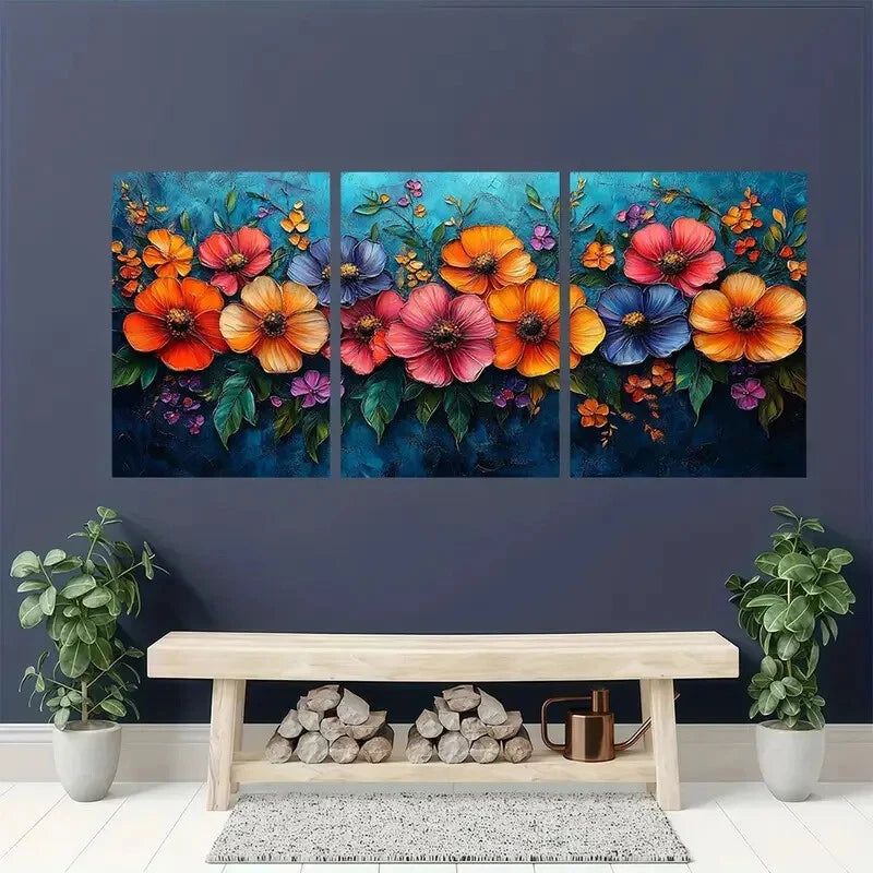 3pcs Vibrant Floral Colorful Daisy and Pansy Metal Print Ready to Hang Art - Bella Home Decor