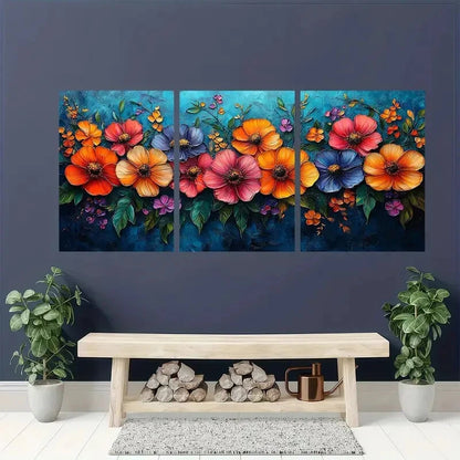 3pcs Vibrant Floral Colorful Daisy and Pansy Metal Print Ready to Hang Art - Bella Home Decor