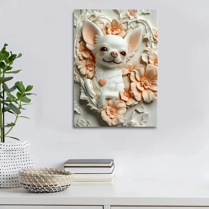 Humorous Chihuahua Surrounded by Flowers Painting 40x60cm Metal Print Ready to Hang - Bella Home Decor