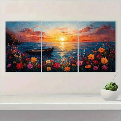 3pcs Vibrant Abstract Ocean & Flower Scene P    Wall Art Set Canvas Framed 50x70cm - High Quality Print 100% Australian Made Wall Canvas Ready to Hang - Bella Home Decor