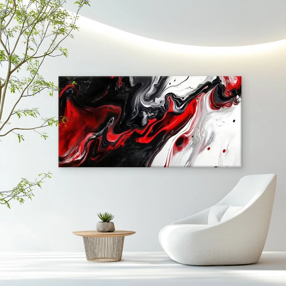 Red, Black & White Abstract Wall Art Canvas Office Home Room Framed 120x60cm