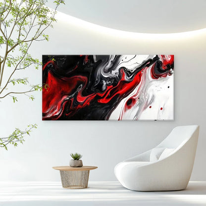 Red, Black & White Abstract Wall Art Canvas Office Home Room Framed 120x60cm