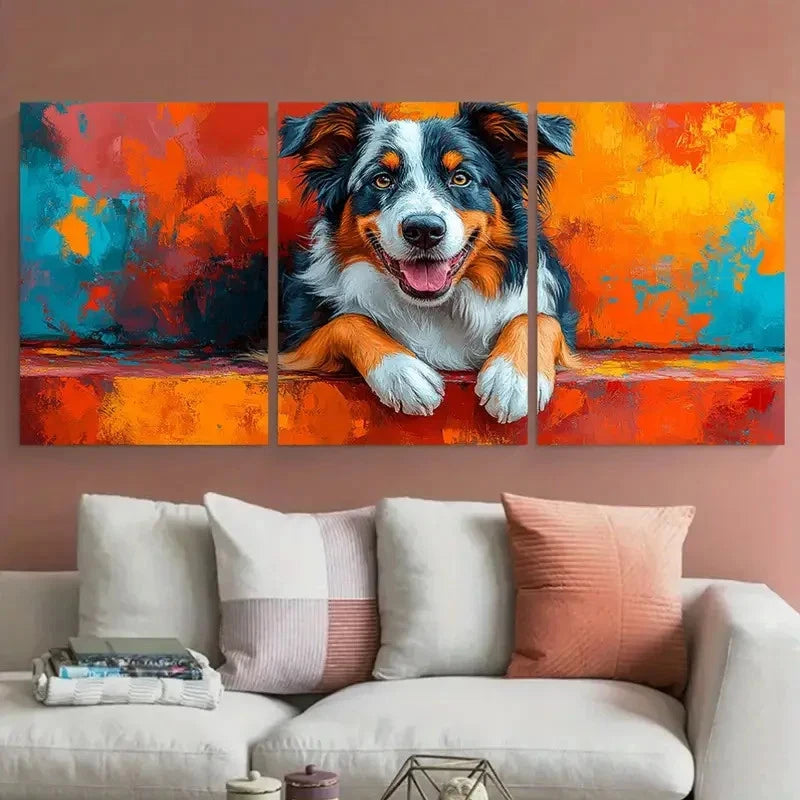 3pcs Australian Shepherd Detailed Dog Perfect Wall Art Set Canvas Framed 50x70cm - High Quality Print 100% Australian Made Wall Canvas Ready to Hang - Bella Home Decor