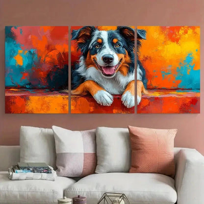 3pcs Australian Shepherd Detailed Dog Perfect Wall Art Set Canvas Framed 50x70cm - High Quality Print 100% Australian Made Wall Canvas Ready to Hang - Bella Home Decor