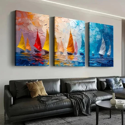 3pcs Sailboats on Water Scene Sailing Perfect Wall Art Canvas Unframed - High Quality Print 100% Australian Made Wall Canvas