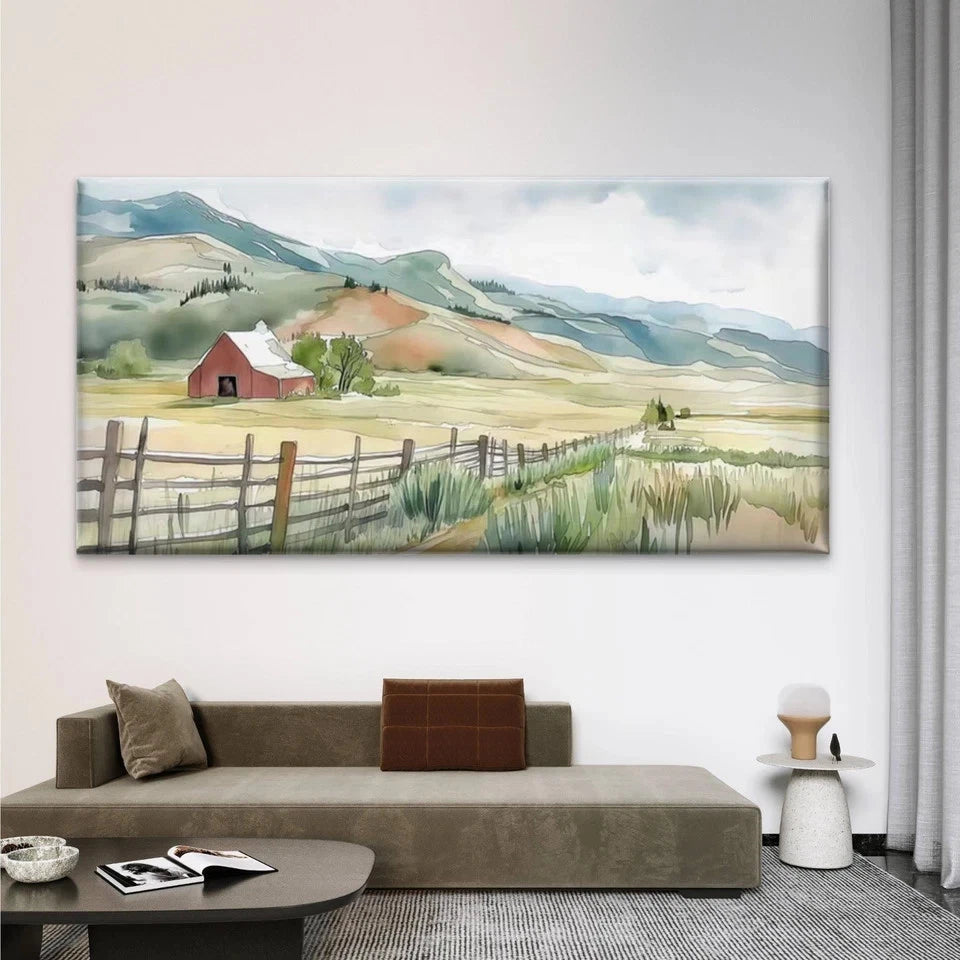 Countryside Farm Landscape Wall Art Canvas Office Home Room Framed 120x60cm
