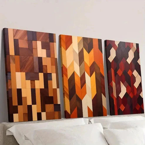 3pcs Geometric Wood Texture Shapes Wall Art Set Canvas Unframed - High Quality Print 100% Australian Made Wall Canvas - Bella Home Decor